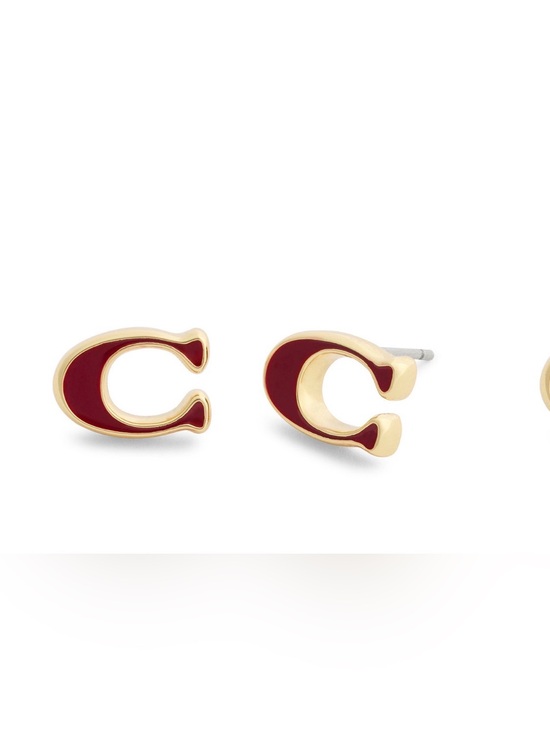 Coach Jewelry - NWT Coach Burgundy and gold C Enamel Stud Earrings -
